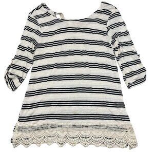 faith and joy 3/4 sleeve shirt striped ivory black button up sleeve small READ